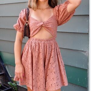 Eyelet Dress with Cut Outs and Puff Sleeves